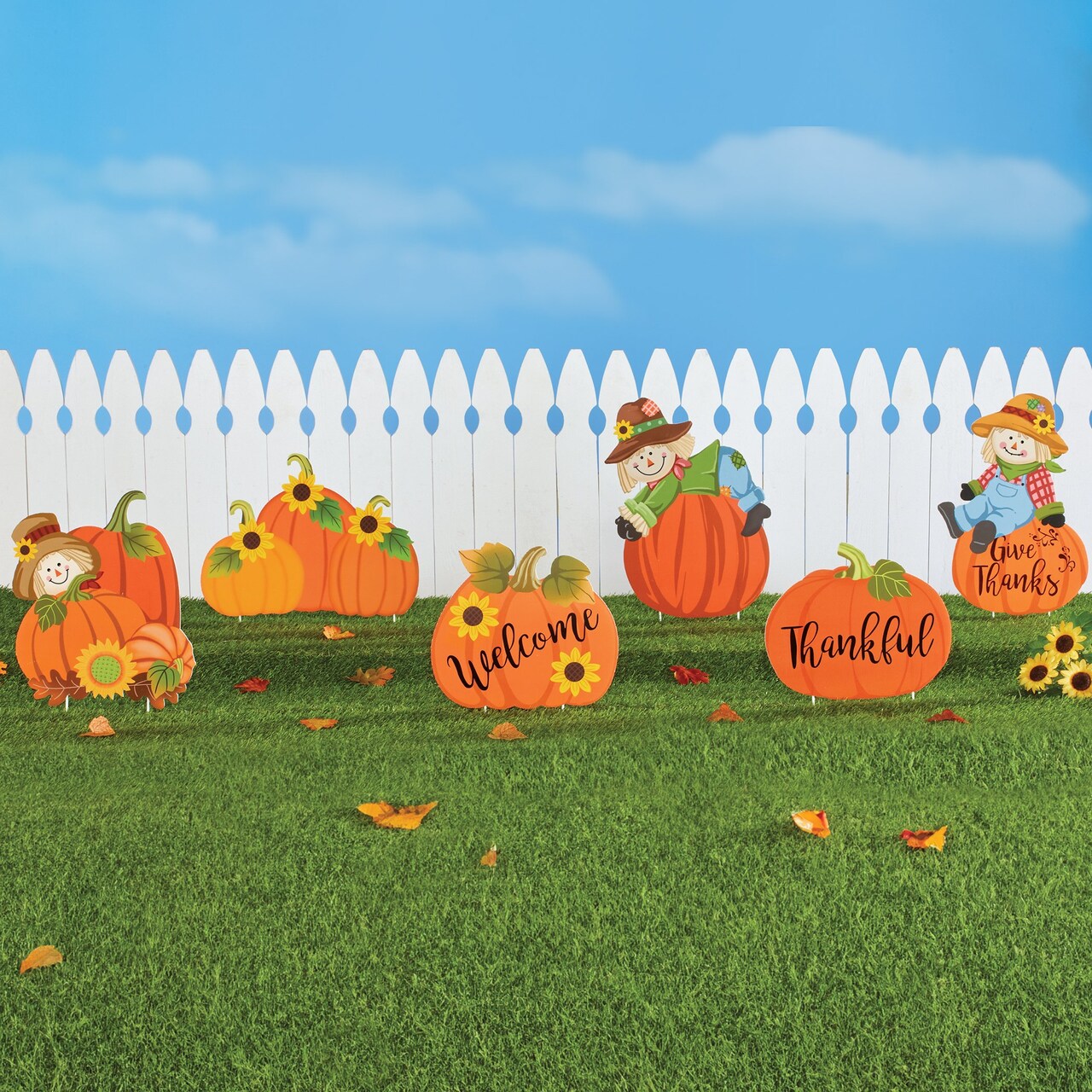 Collections Etc Harvest Scarecrow and Pumpkins Garden Stakes - Set of 6